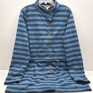 Matilda Jane Women's Sz XL Blue Striped Fall Breeze Knit Jacket Coat Pockets